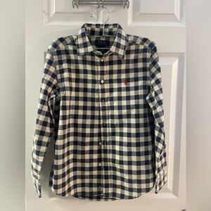 Boys Polo button up long sleeve shirt. Size large (14-16). Blue&white checkered